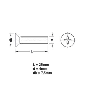 Skrutka M4x25 zápustná hlava krížová