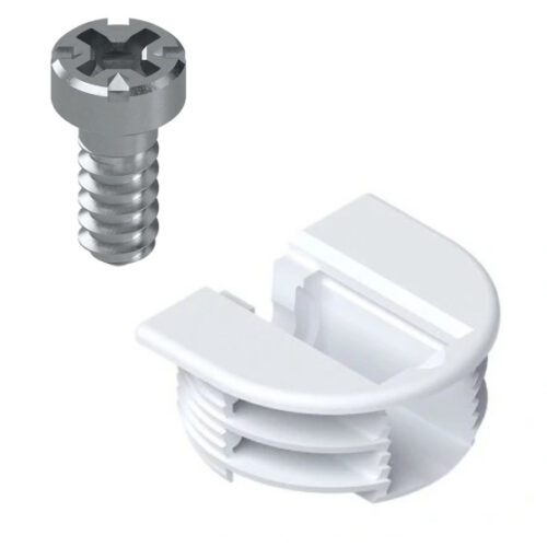 BLUM - spojovacie kovanie so skrutkou biele 40.4001B+653.1450