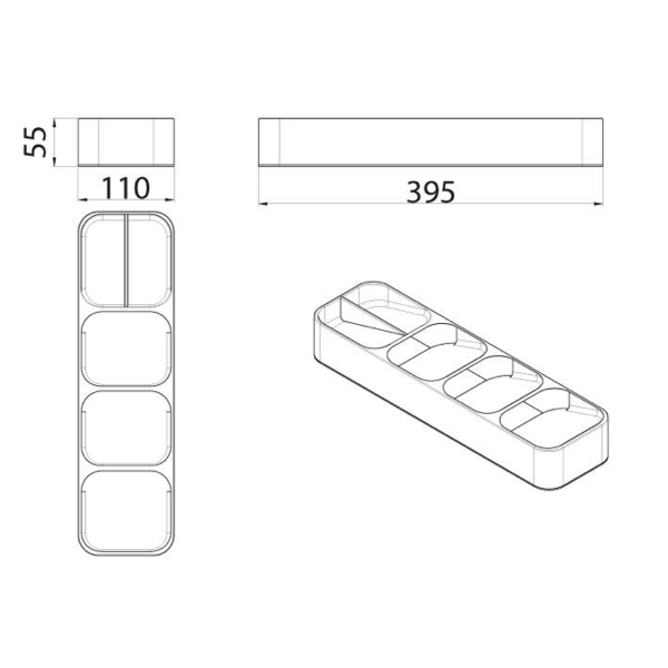 Organizér na príbory 100x395x55 sivá