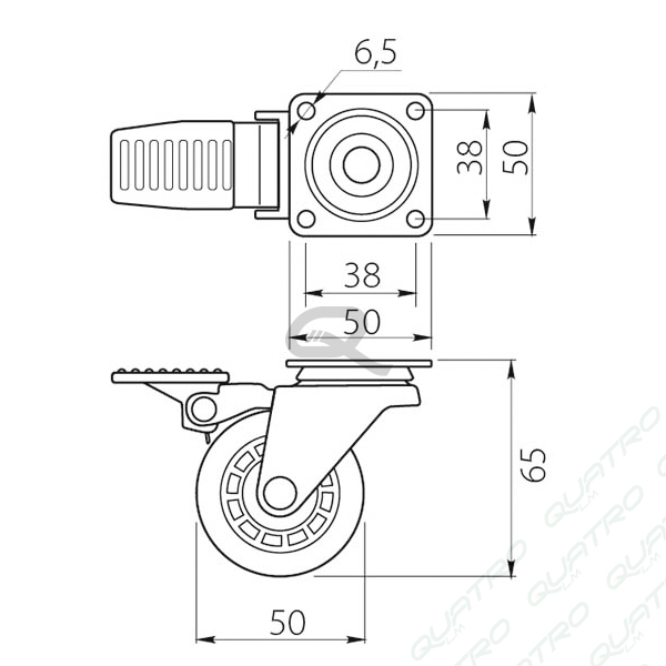 Koliesko D50 transparentné s brzdou