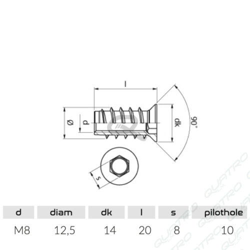 Matica závrtná M8x20 kov ZN
