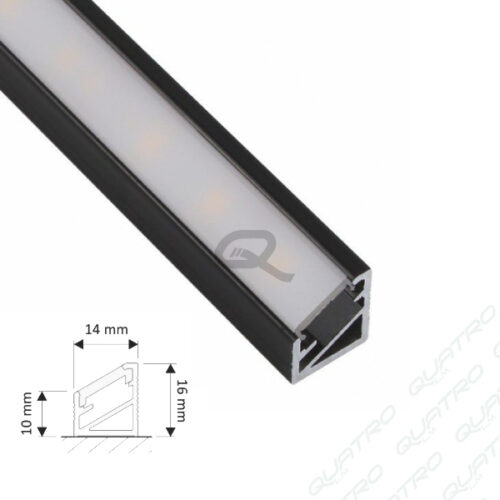LED profil rohový pre LED pás s mliečnou krytkou čierna (bm)