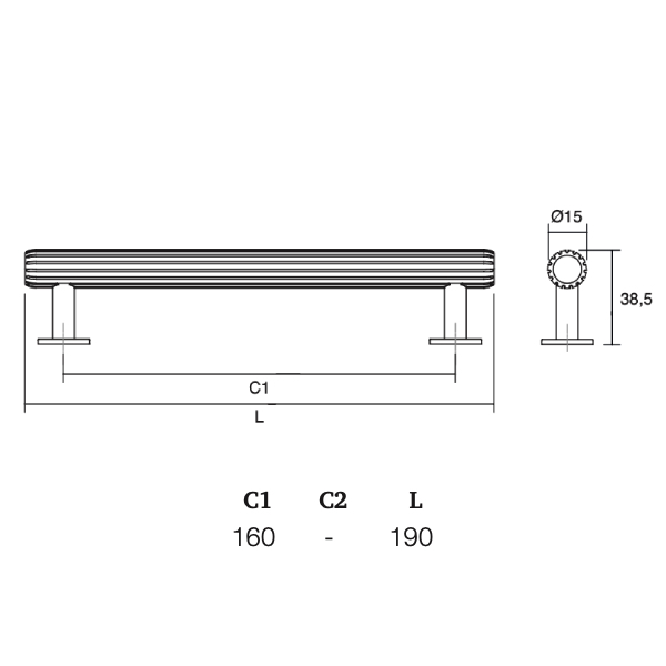 Úchytka RILLE VIEFE 160mm čierna brúsená 0528160L30
