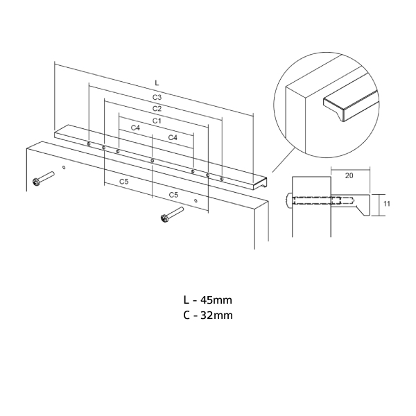 Úchytka ANGLE VIEFE L32 hliník 0077032L04