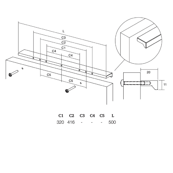 Úchytka ANGLE VIEFE L416 nerez 0077416L24