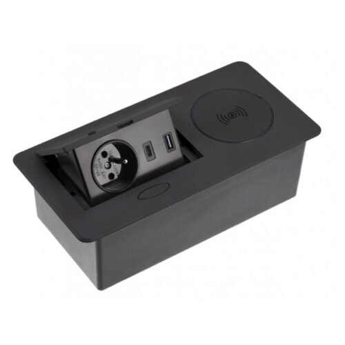 Zásuvka výklopná ZEOBOX 1,5m čierna - USB-C, USB-A, 230V, indukčná nabíjačka