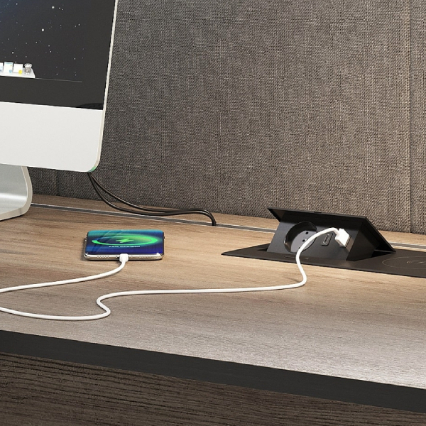Zásuvka výklopná ZEOBOX 1,5m čierna - USB-C, USB-A, 230V, indukčná nabíjačka
