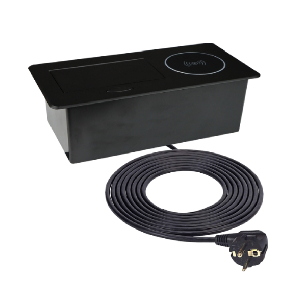 28188_c-1 Zásuvka výklopná ZEOBOX 1,5m čierna - USB-C, USB-A, 230V, indukčná nabíjačka