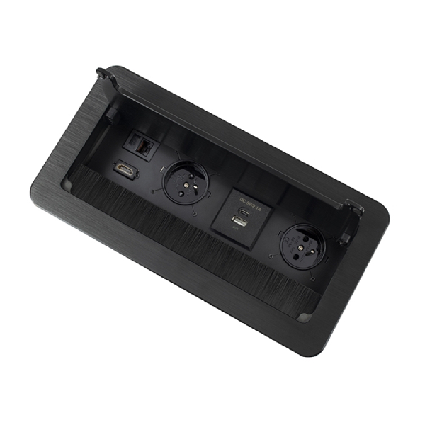 Zásuvka výklopná INBOX čierna - 2x230V + USB C/A + RJ45 + HDMI