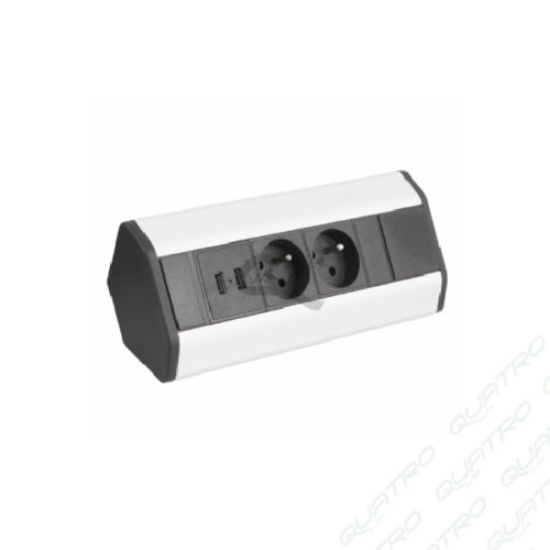 Zásuvka rohová CORNER BOX 2 USB hliník