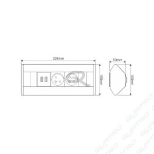 Zásuvka rohová CORNER BOX 2 USB hliník