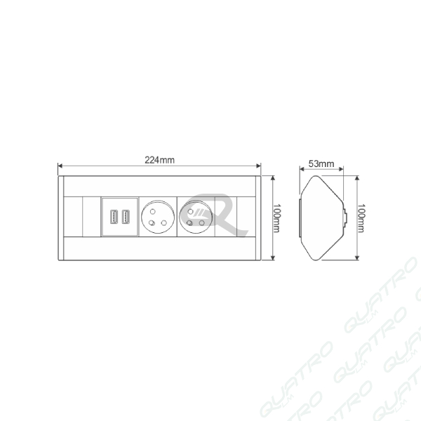 Zásuvka rohová CORNER BOX 2 USB hliník