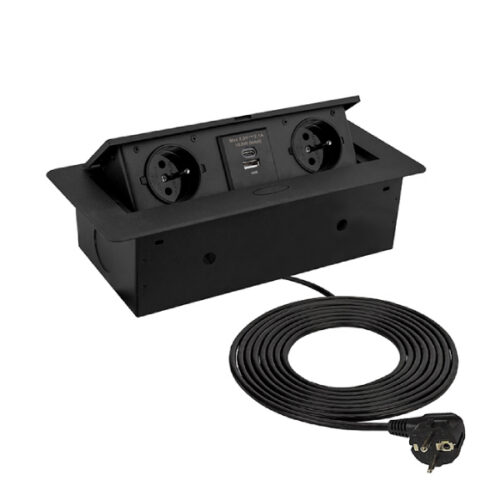 Zásuvka výklopná KOMBI BOX USB čierna