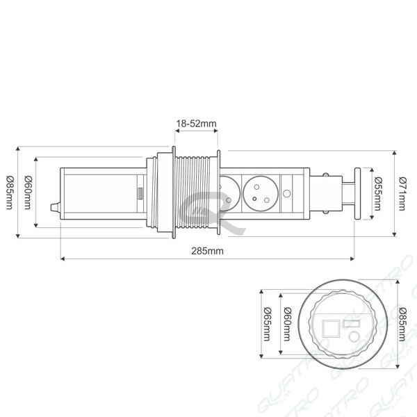 Zásuvka výsuvná LIFT BOX USB hliník