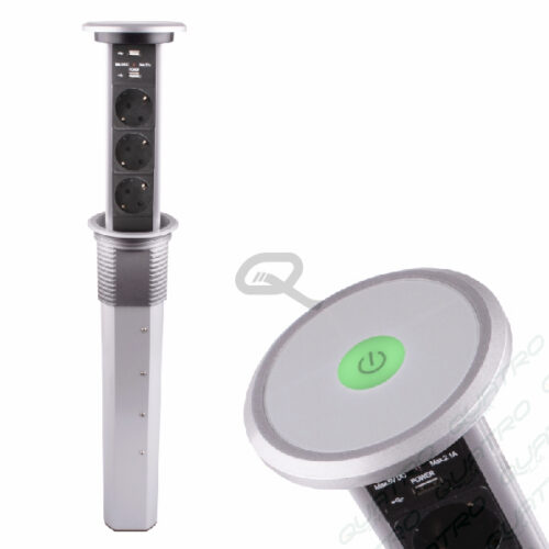Zásuvka výsuvná LIFT BOX USB automatická SCHUKO hliník