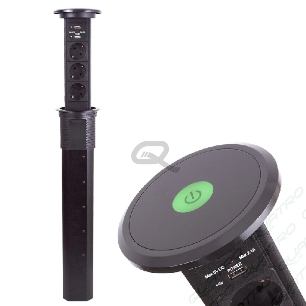 Zásuvka výsuvná LIFT BOX USB automatická SCHUKO čierna