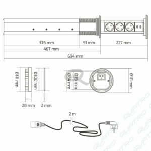 Zásuvka výsuvná LIFT BOX USB automatická SCHUKO čierna
