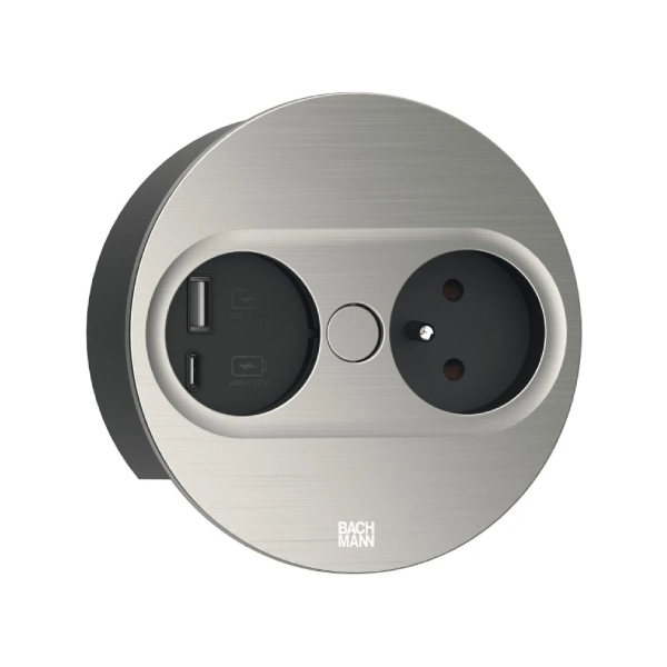 Zásuvka TWIST 2 otočná okrúhla 1x230V + 1xUSB-A/USB-C nerez BACHMANN 946.006