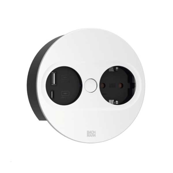 Zásuvka TWIST 2 otočná okrúhla 1x230V + 1xUSB-A/USB-C biela BACHMANN 946.206