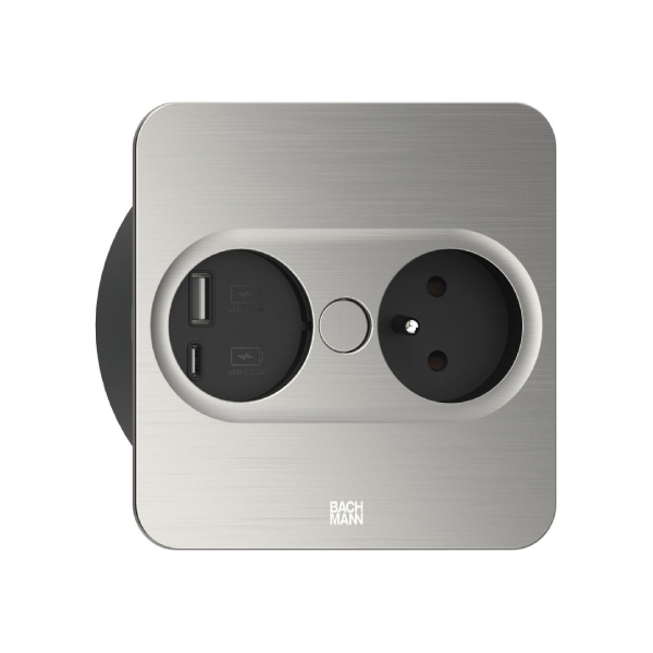 Zásuvka TWIST 2 otočná štvorec 1x230V + 1xUSB-A/USB-C nerez BACHMANN 946.007