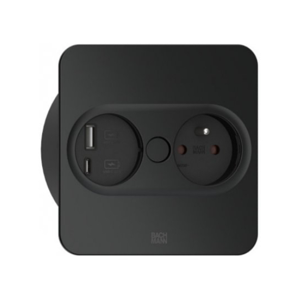 Zásuvka TWIST 2 otočná štvorec 1x230V + 1xUSB-A/USB-C čierna BACHMANN 946.107