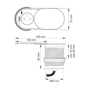 Zásuvka otváracia SLIDE BOX USB čierna