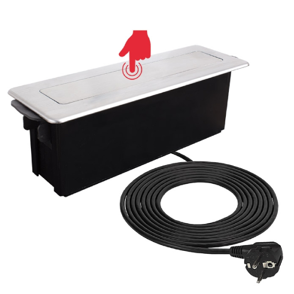 28322_a Zásuvka HOP BOX USB A/A + 3x230V 2m brúsená oceľ