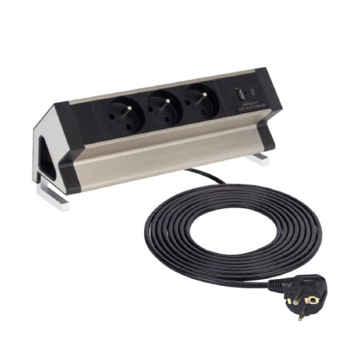 Zásuvka DESK BOX USB A/C + 3x230V 1,8m nerez