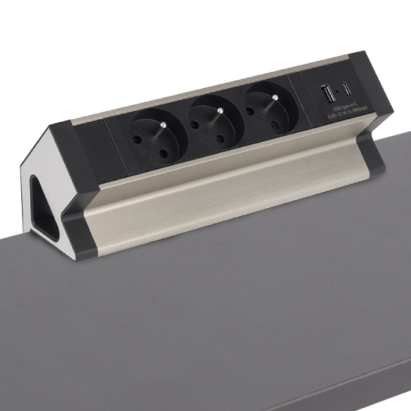 Zásuvka DESK BOX USB A/C + 3x230V 1,8m nerez