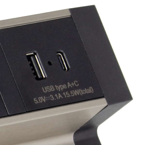 Zásuvka DESK BOX USB A/C + 3x230V 1,8m nerez