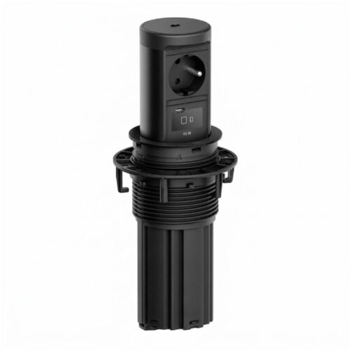 Zásuvka ELEVATOR 2 výsuvná 1x230V, 1xUSB C/C 45W, bezdrôotová nabíjačka Qi2 čierna BACHMANN BM002051