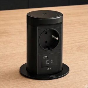 Zásuvka ELEVATOR 2 výsuvná 1x230V, 1xUSB C/C 45W, bezdrôotová nabíjačka Qi2 čierna BACHMANN BM002051