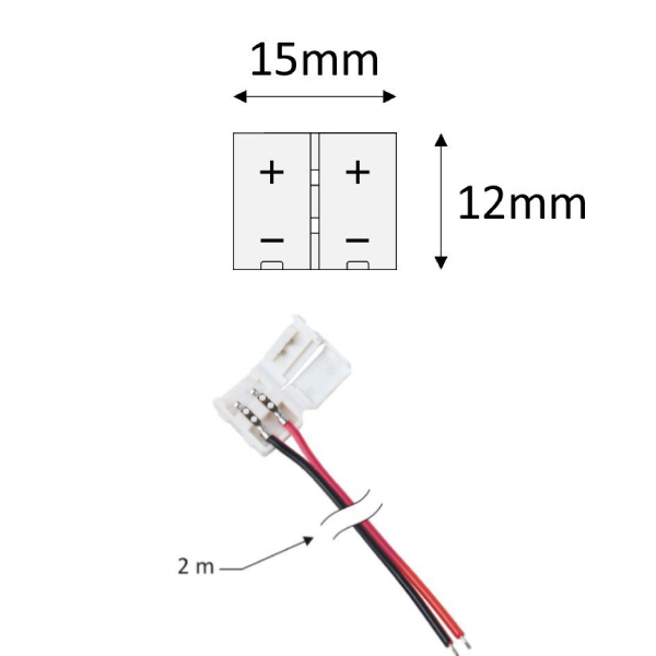LED konektor pre LED pás 8mm 12-24V, 3A, 2m kábel 2x0,50mm2