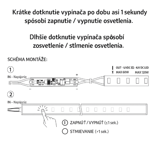 33042_b LED vypínač / stmievač s modrým podsvietením dotykový do AL profilu