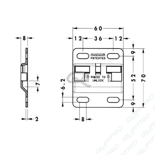 549_a-1 Plech s poistkou proti vyskočeniu pre závesné kovanie CAMAR 807 60x70x2mm