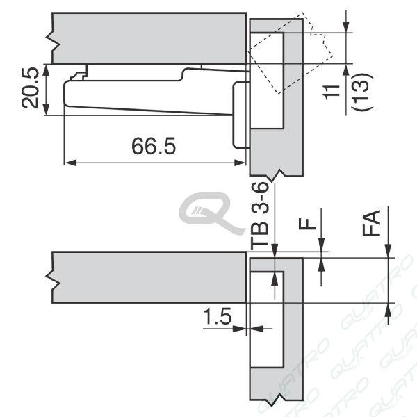 6026_a BLUM - ZÁVES 120° naložený pre AVENTOS HF TIP-ON na skrutky 70T5550.TL