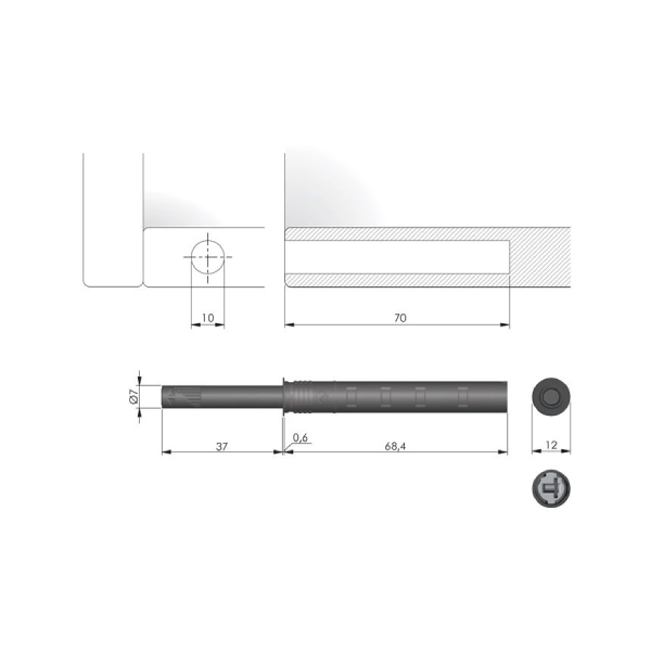 Otvárač K-PUSH dlhý 37mm antracit s magnetom
