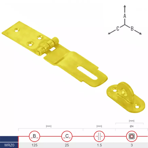 Záves bránkový zamykací WRZ0 125x25x1,5mm Zn žltý