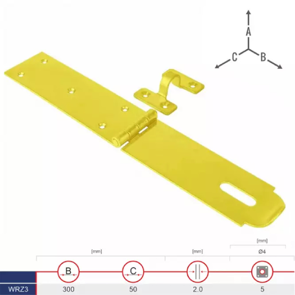 Záves bránkový zamykací WRZ3 300x50x2mm Zn žltý