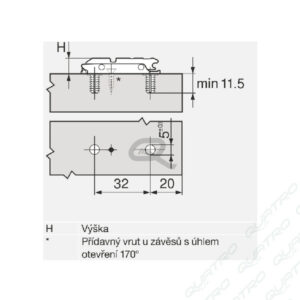 BLUM - montážna platnička priama s excentrom na skrutky h=3 175H3130