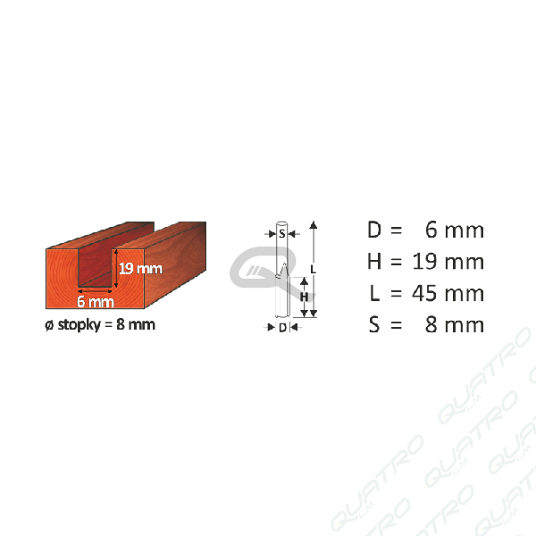Stopková fréza WJ001  D6, H19, L45,S8