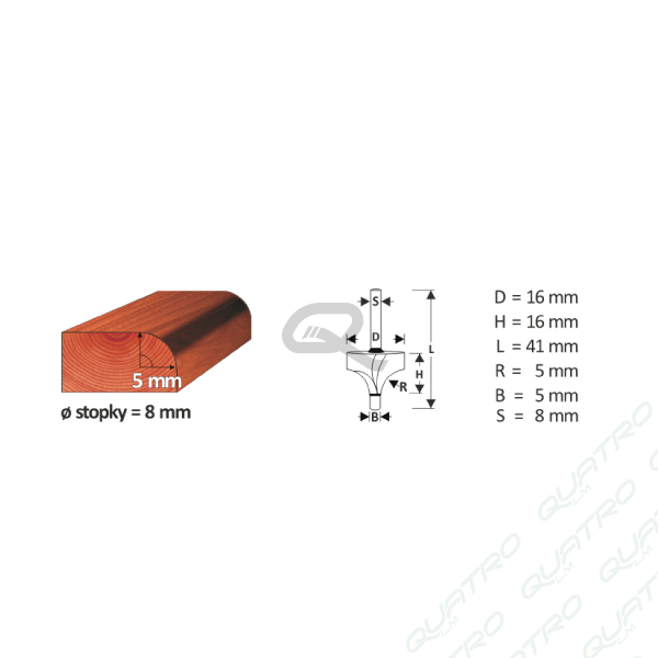 Stopková fréza WJ007  R2, H16, L41,S8