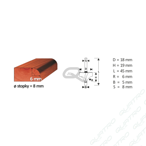Stop.fréza WJ008  R6, H19, L45,S8