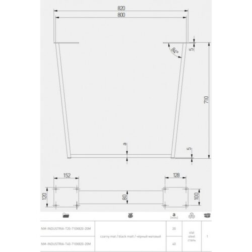 Noha INDUSTRY "V" H710x820mm čierna