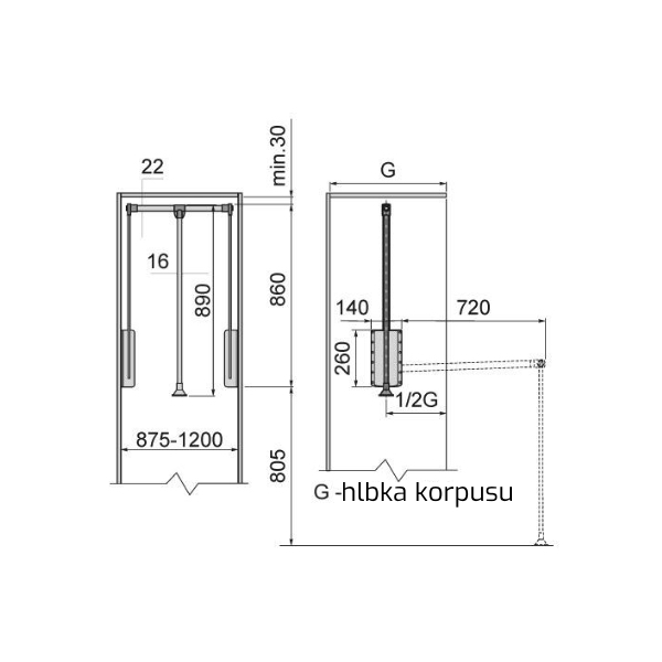 Vešiak sklopný 83-115cm biely